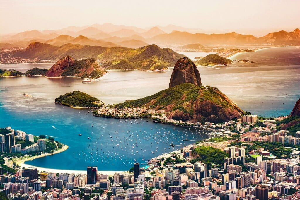 rio de janeiro, brazil, city, urban, tourism, nature, coastline, vacation, cityscape, mountains, sunrise, buildings, bay, harbor, water